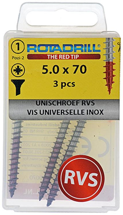 Rotadrill 1039863 - universeelschroef vk pzd rvs-a2 5.0x70mm (3) | 6 stuks