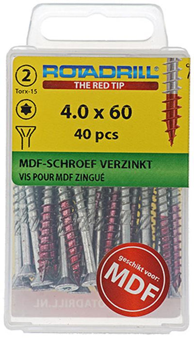Rotadrill 1039914 - mdf-schroef 75°-vk tx vz 4.0x60mm (40) | 6 stuks