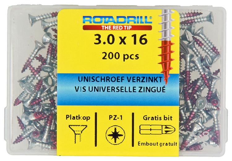Rotadrill 1039960 - universeelschroef vkpzd vz 3.0x16mm (200) | 4 stuks