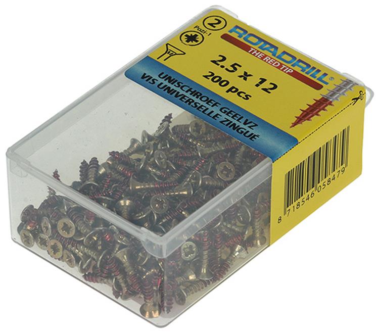 Rotadrill 1039789 - universeelschroef vk pzd glvz 2,5x12mm(200) | 6 stuks