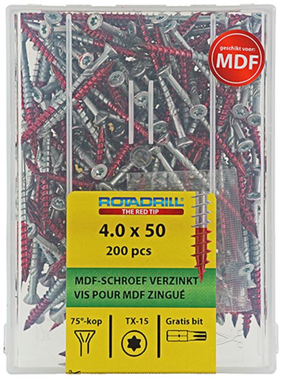 Rotadrill 1040010 - mdf-schroef 75°-vk tx vz 4.0x50mm (200) | 4 stuks