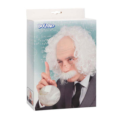 Boland pruik einstein met snor en bril