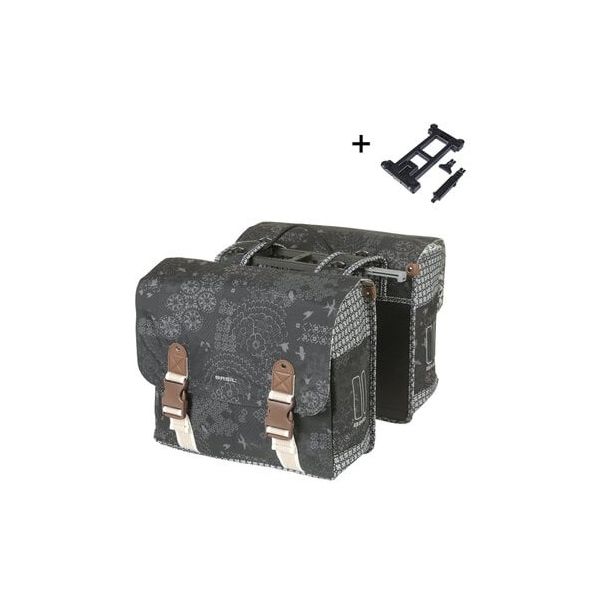 Basil dubbele fietstas bohème mik 35 liter - zwart charcoal