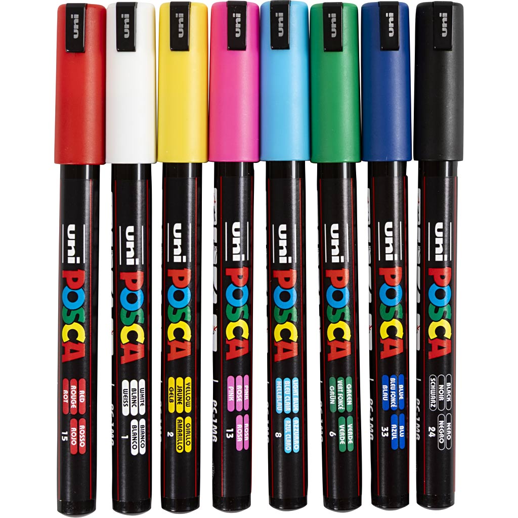Posca paintmarker pc-1mr - 0,7 mm - uni mitsubishi pencil - etui van 8 stuks in geassorteerde basiskleuren