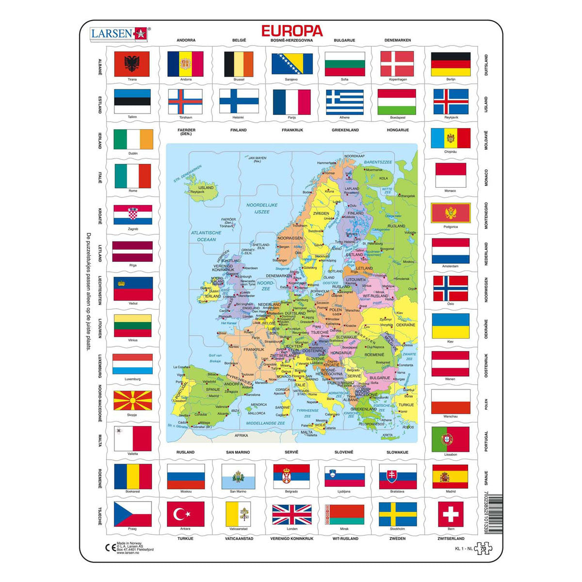 Larsen kaart europa met vlaggen, 70st.