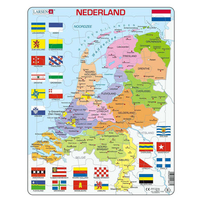 Larsen legpuzzel kaart nederland met provincies en vlaggen, 48st.