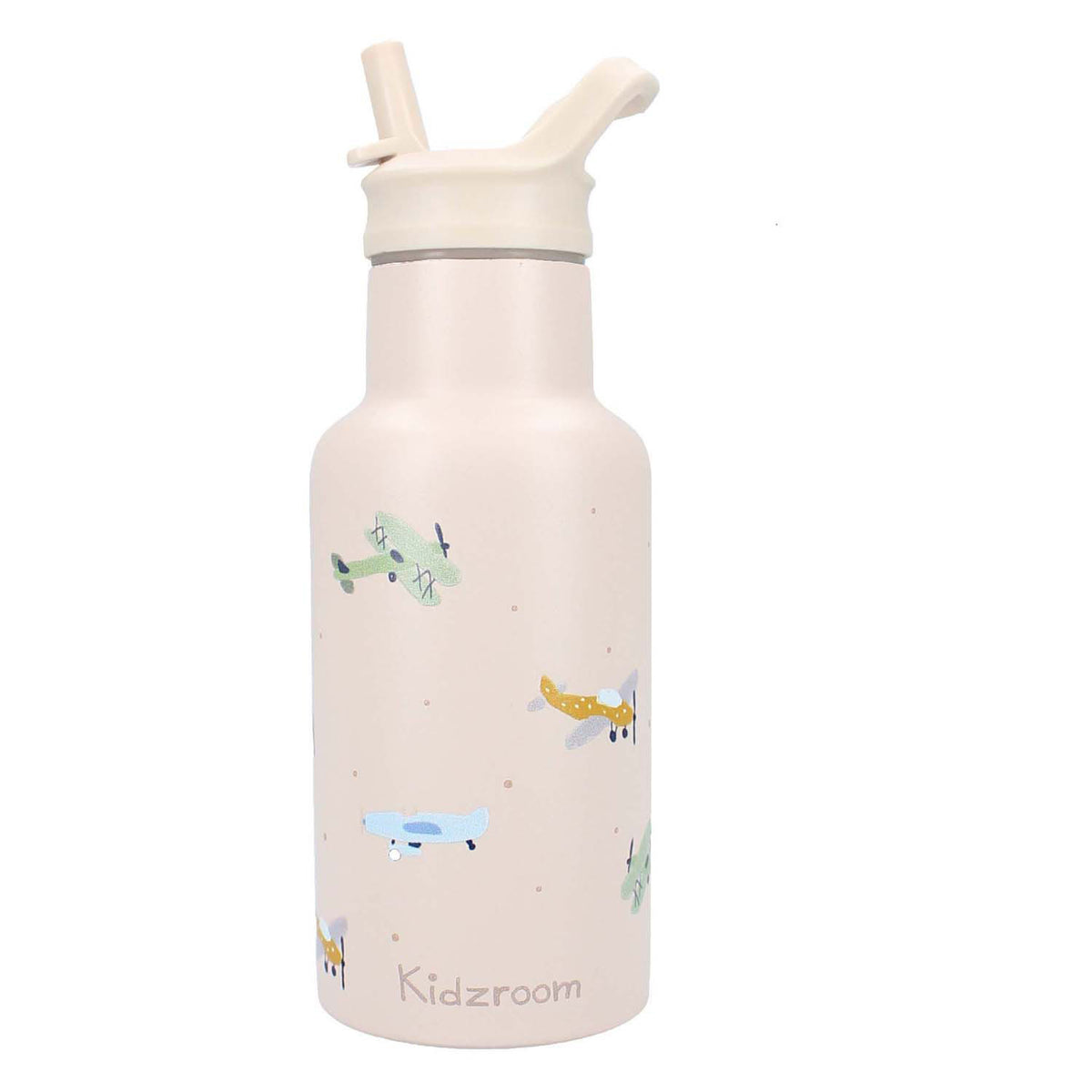 Kidzroom small talk - schoolbeker en drinkfles - 350ml - stainless steel - vliegtuigen - beige