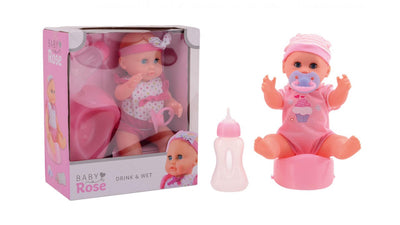 Johntoy baby rose drink- en plaspop 25cm
