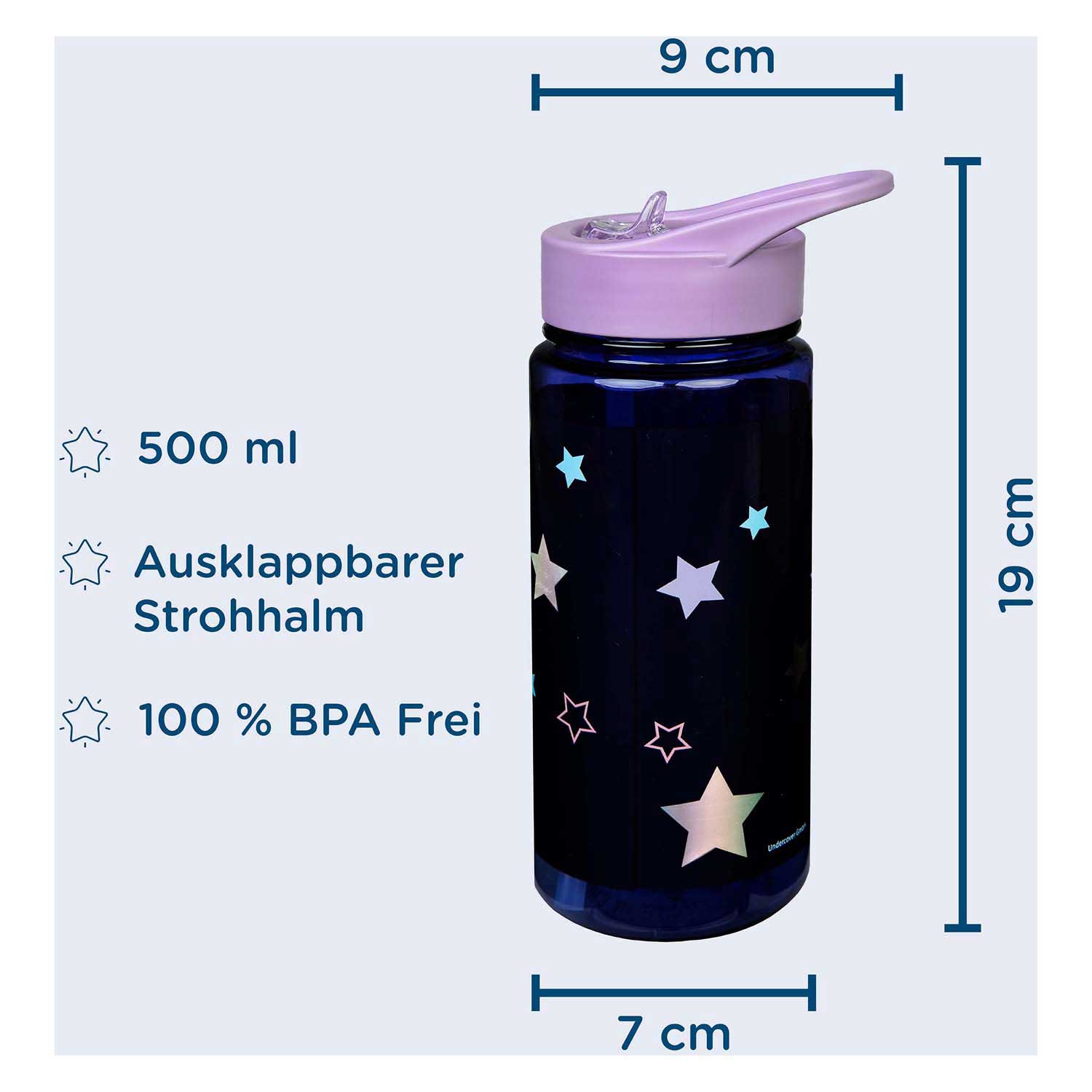 Undercover drinkfles eenhoorn 500ml met rietje en bpa-vrij kunststof.