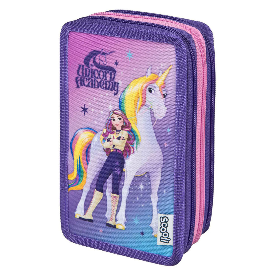 Undercover etui unicorn academy paars - 3 vakken gevuld schoolset.