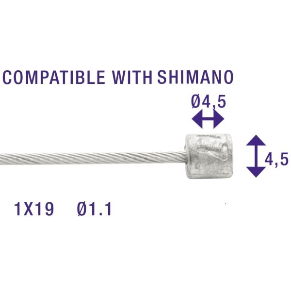 Schakel binnenkabels Elvedes 2250mm RVS ø1,1mm Shimano N-nippel ø4,5 × 4,5 (100 stuks)