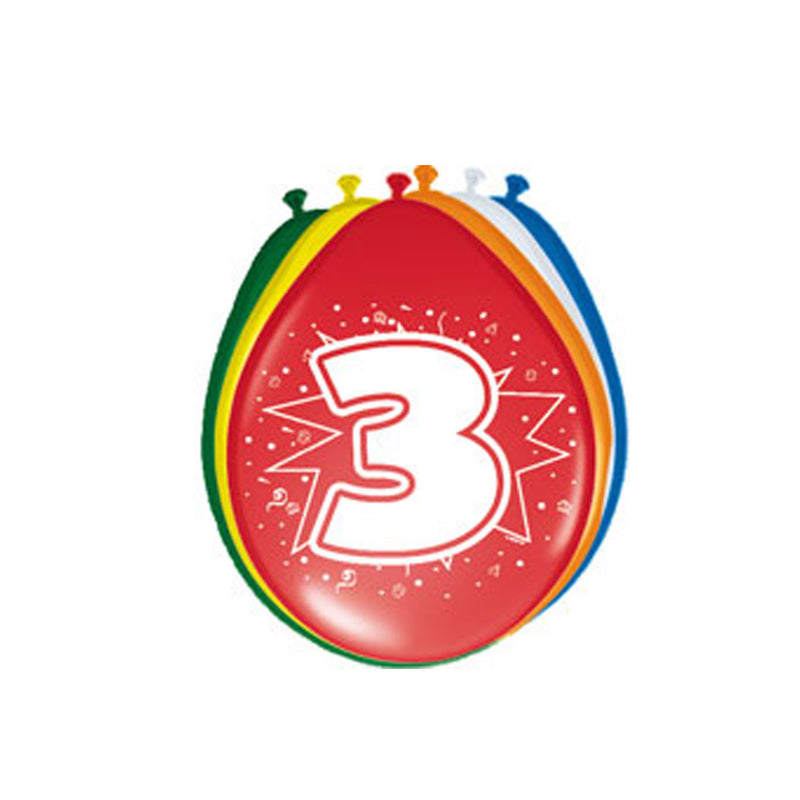 Folat bv cijfer ballonnen 3 jaar, 8st.