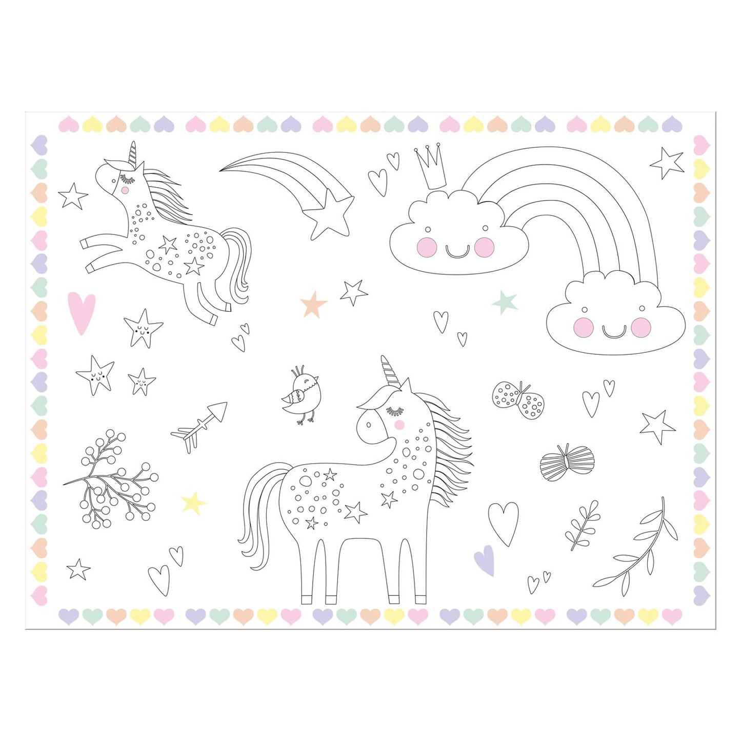 Inkleurbare Placemats Unicorns Rainbows, 6st.