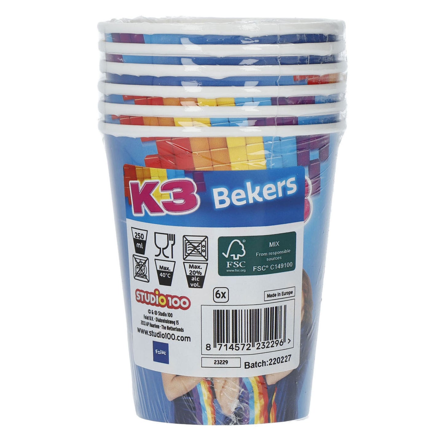 Folat bv k3 bekers, 6st.