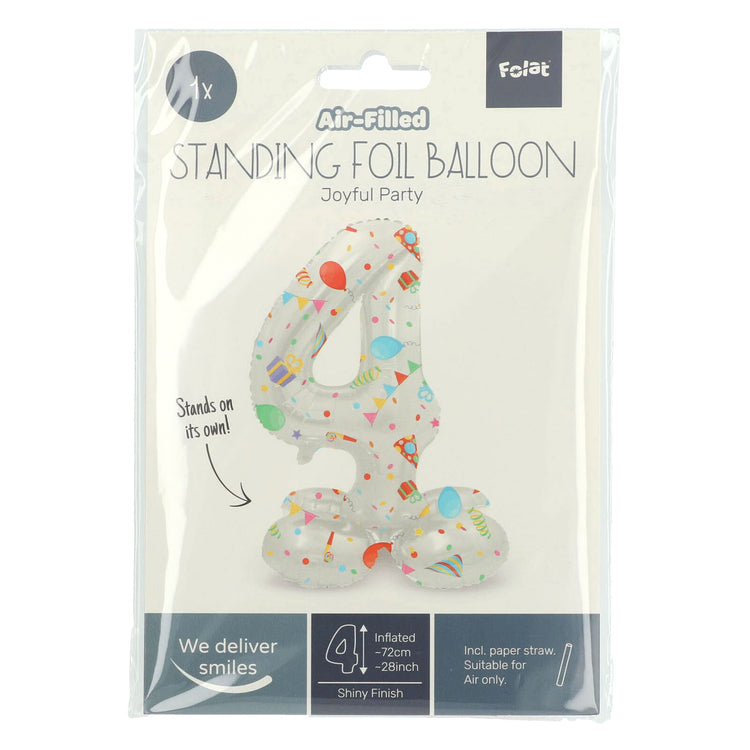 Folat bv staande folieballon joyful party cijfer 4 -72cm
