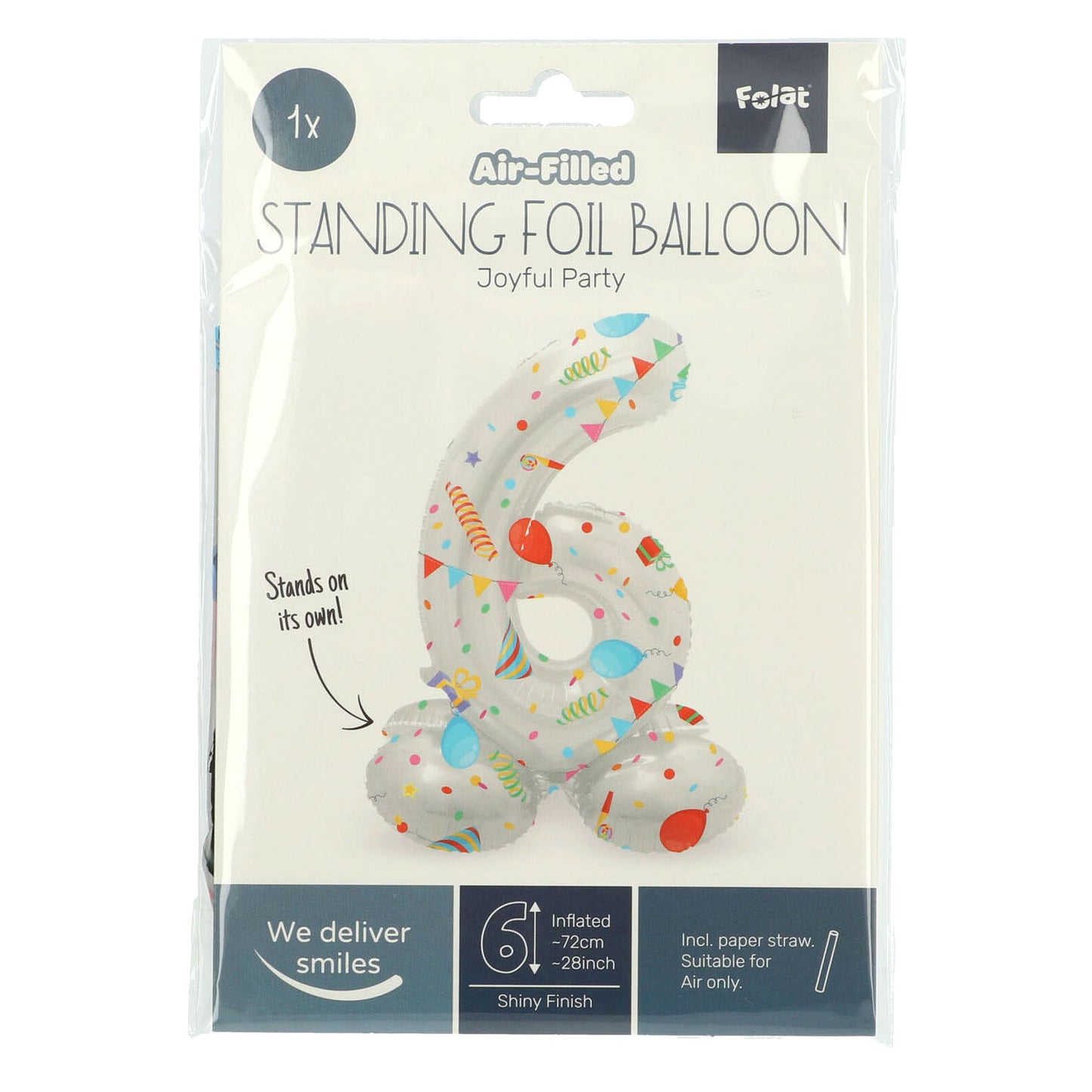 Folat bv staande folieballon joyful party cijfer 6 -72cm