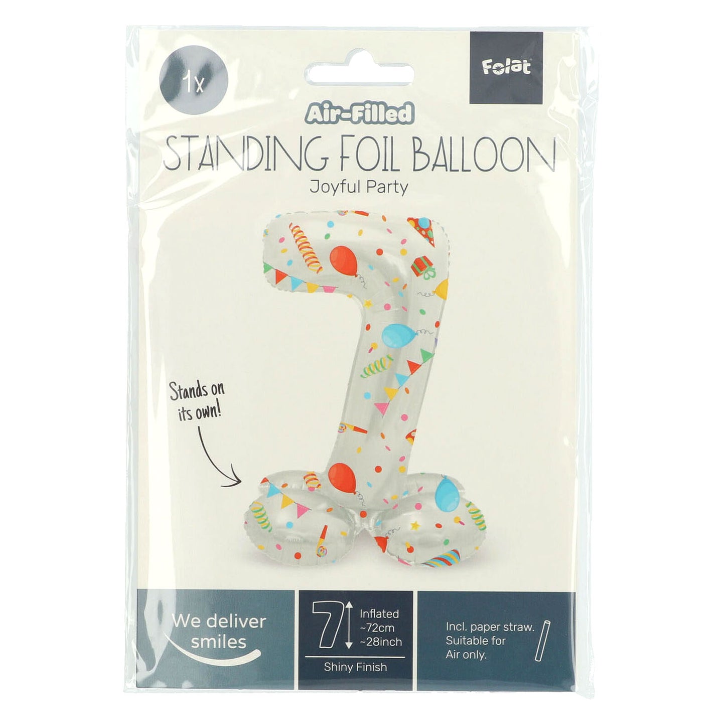 Folat bv staande folieballon joyful party cijfer 7 -72cm