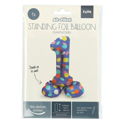 Folat bv staande folieballon colorful dots cijfer 1 - 72cm