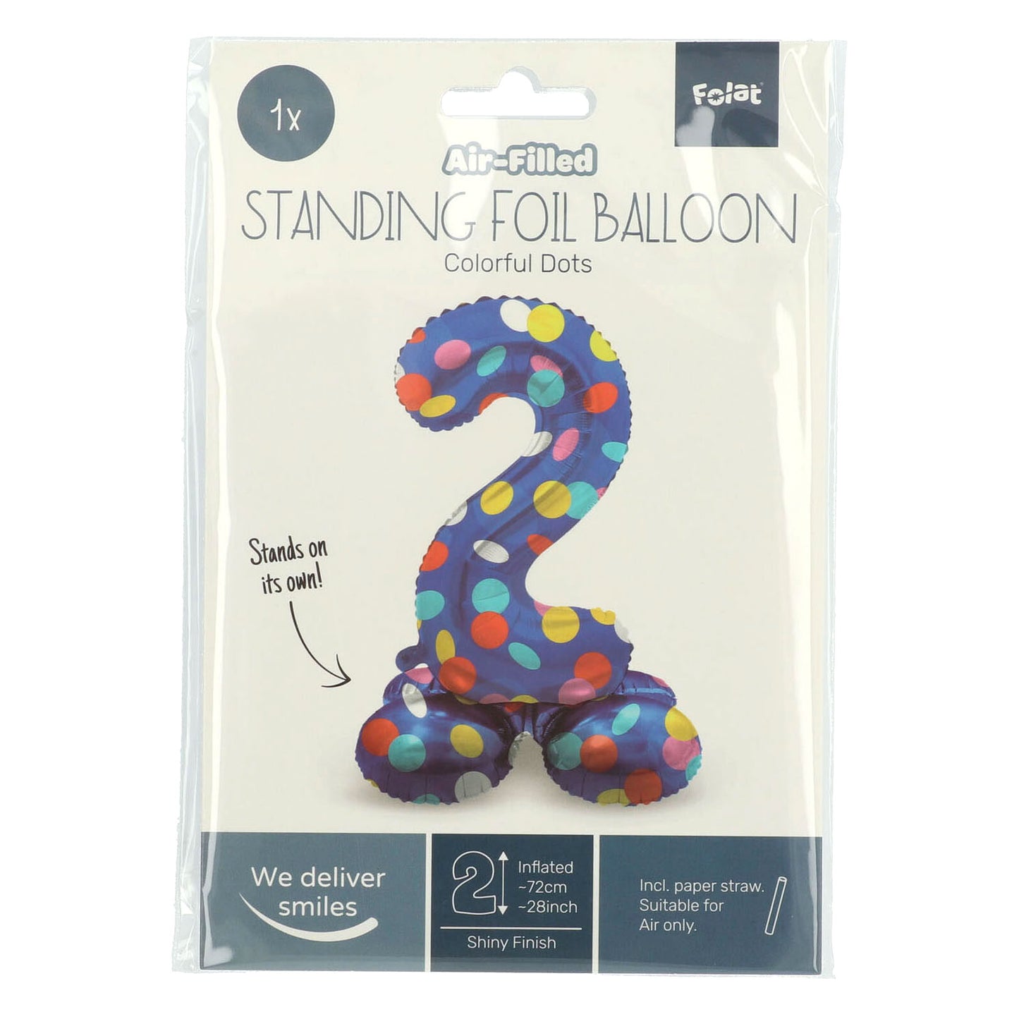 Folat bv staande folieballon colorful dots cijfer 2 - 72cm