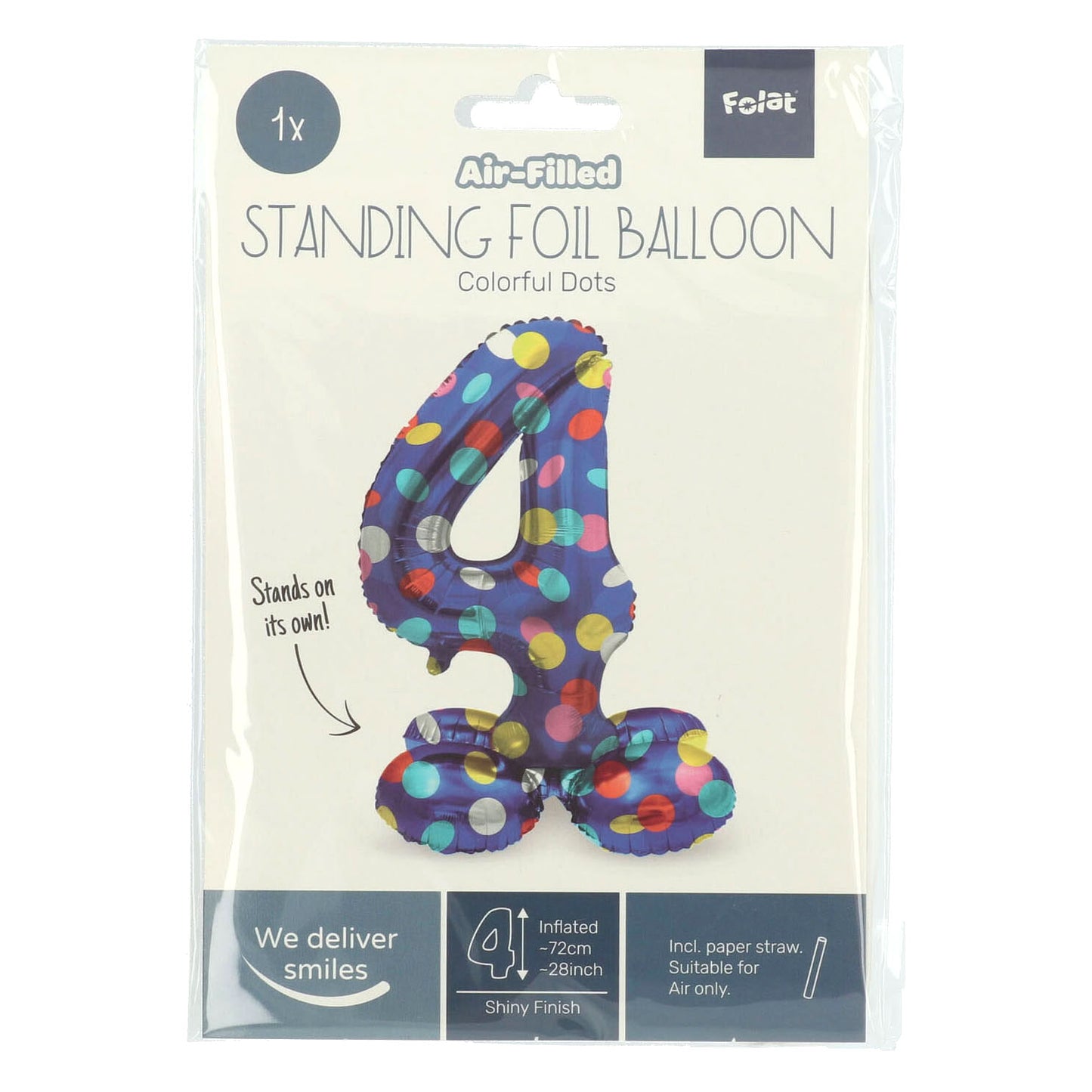 Folat bv staande folieballon colorful dots cijfer 4 - 72cm