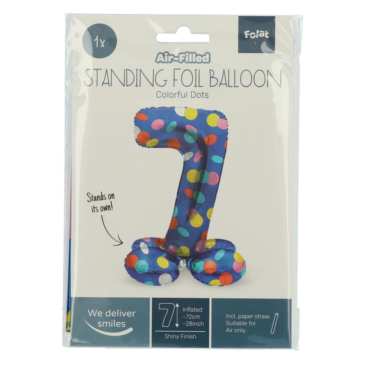 Folat bv staande folieballon colorful dots cijfer 7 - 72cm