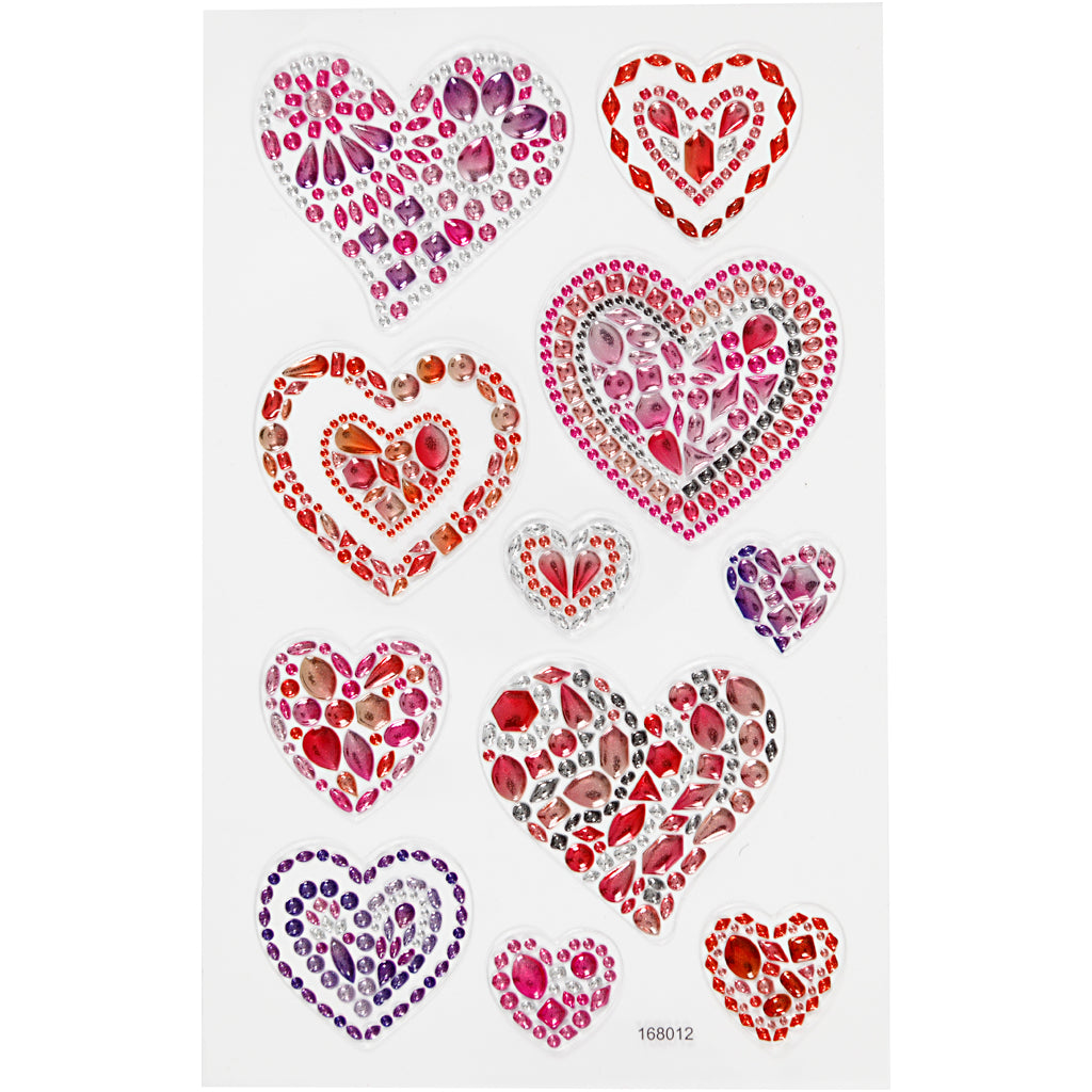 Creativ company diamond stickers - harten design - zelfklevende strass stickers - glanzende sierstickers - glitter decoratieve stickers - diy knutselen hobby - 1 vel