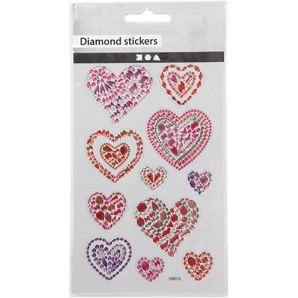 Creativ company diamond stickers - harten design - zelfklevende strass stickers - glanzende sierstickers - glitter decoratieve stickers - diy knutselen hobby - 1 vel