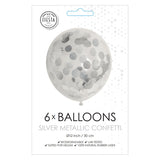 Globos confetti ballonnen papieren confetti metallic zilve 30cm, 6st. - afbeelding 2