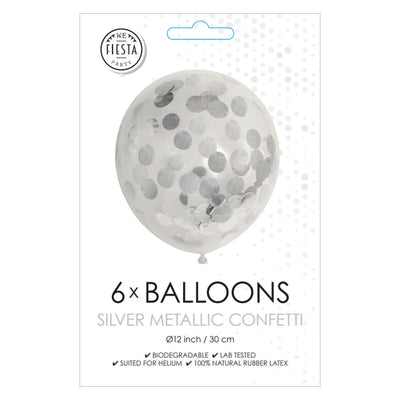 Globos confetti ballonnen papieren confetti metallic zilve 30cm, 6st.