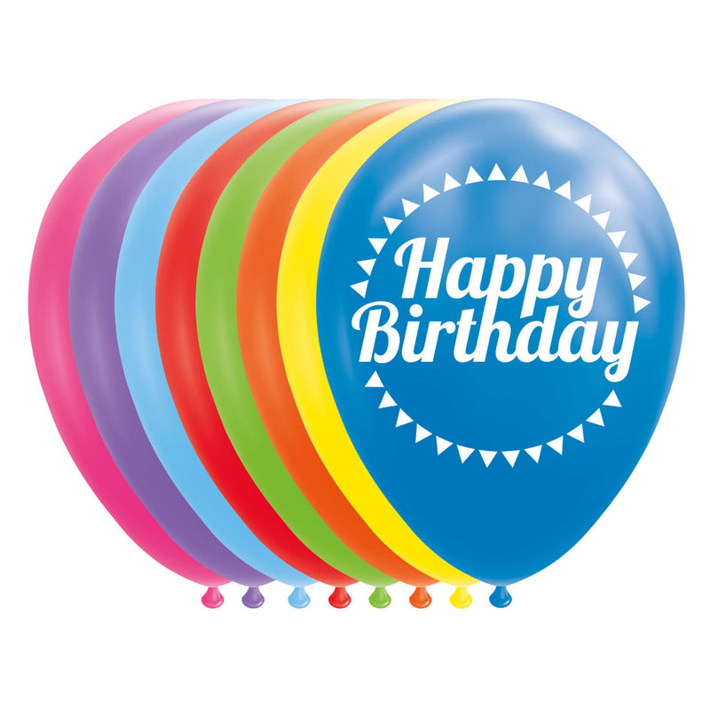 Globos ballonnen happy birthday mix kleuren 30cm, 8st.