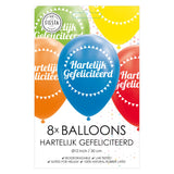 Globos ballonnen hartelijk gefeliciteerd mix kleuren 30cm, 8st. - afbeelding 2