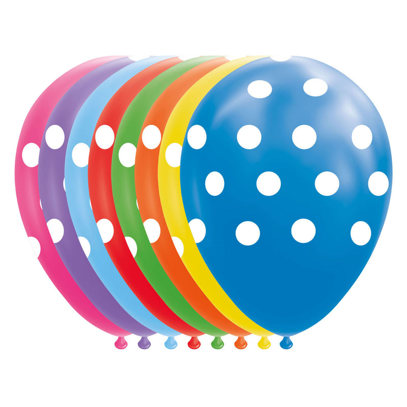 Globos ballonnen stippen mix kleuren 30cm, 8st.