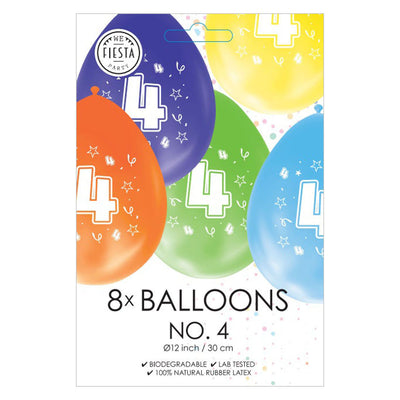 Globos ballonnen 2-zijdig geprint cijfer 4, 8st.