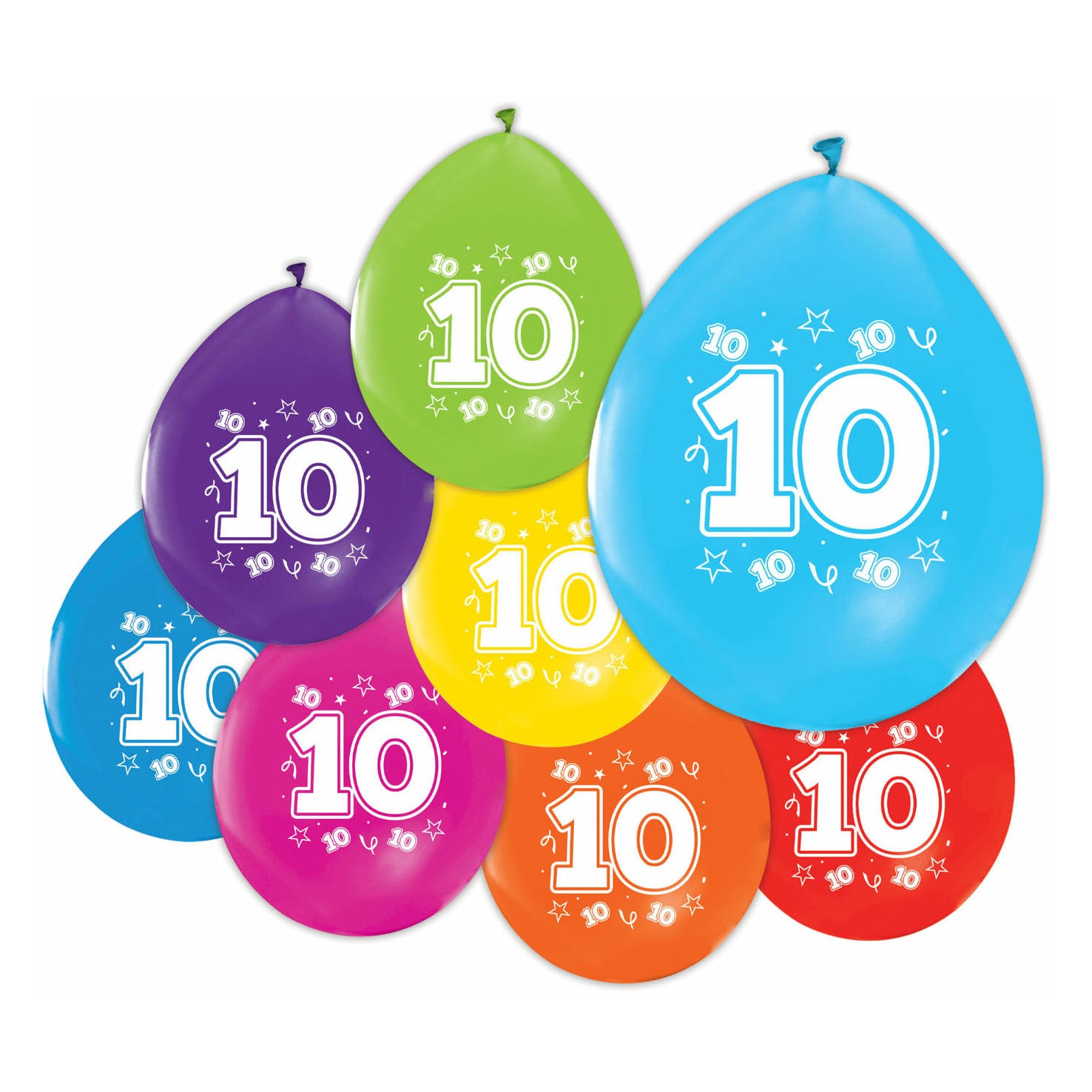 Globos ballonnen 2-zijdig geprint cijfer 10, 8st.