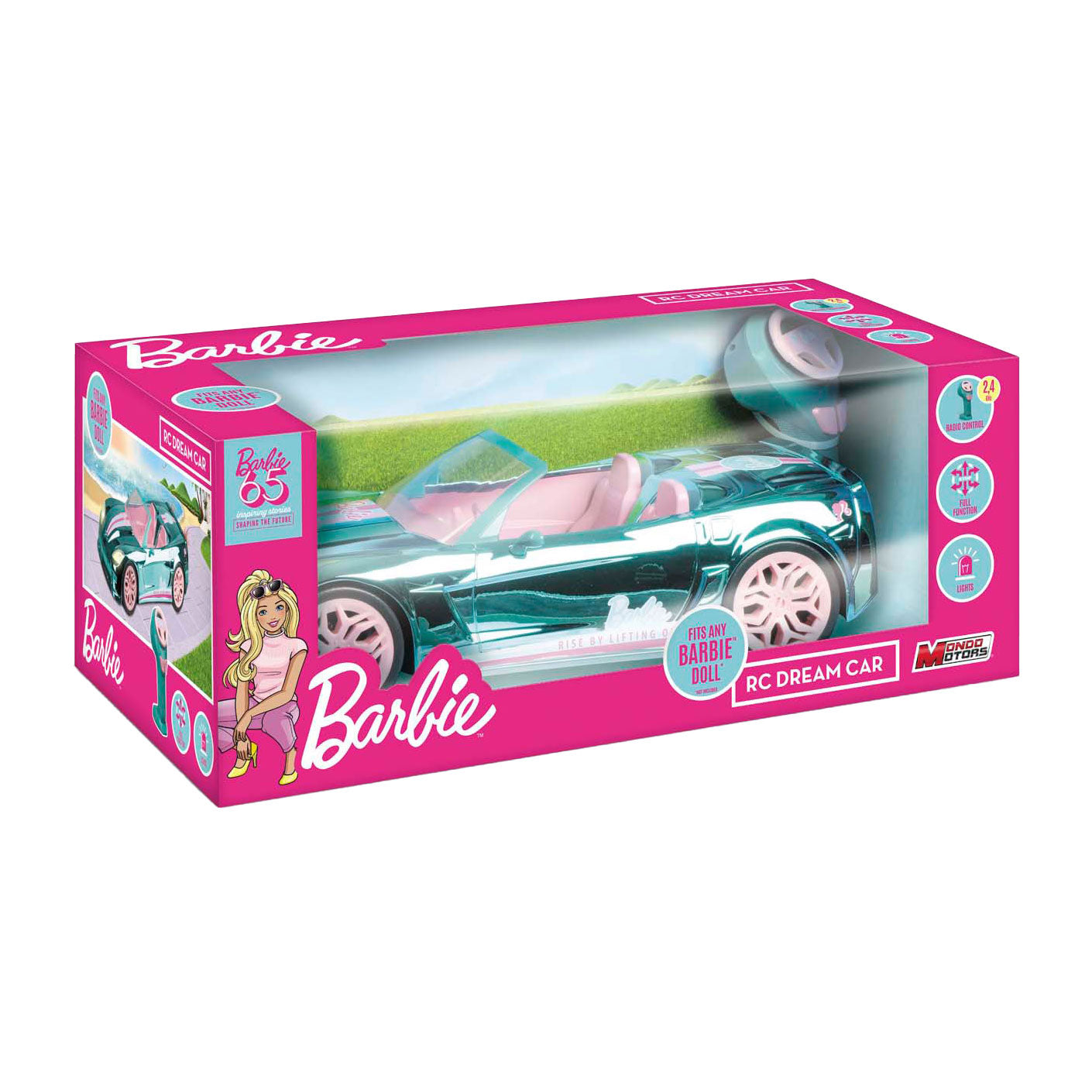 Mattel mondo motors rc bestuurbare auto verchroomd blauw 65 jaar jubileum editie