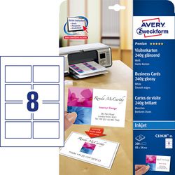 Visitekaarten avery 250g m2 85 x 54 mm glanzend