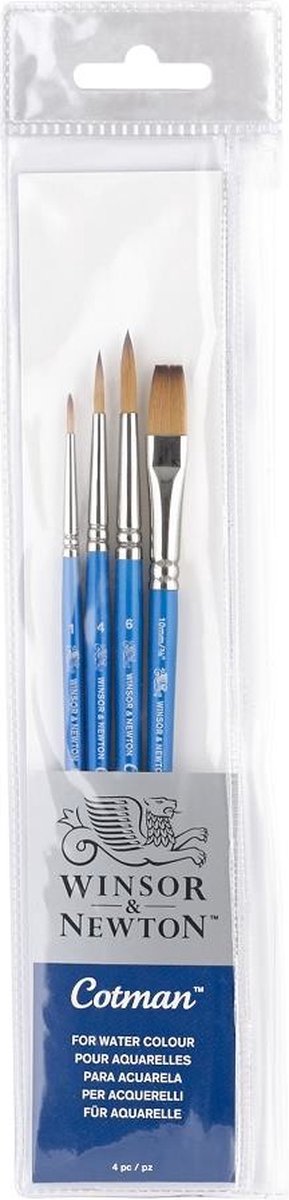 Winsor newton 5390604 cotman aquarelpenseel set – korte steel – 4-delig – rond one stroke voor waterverf