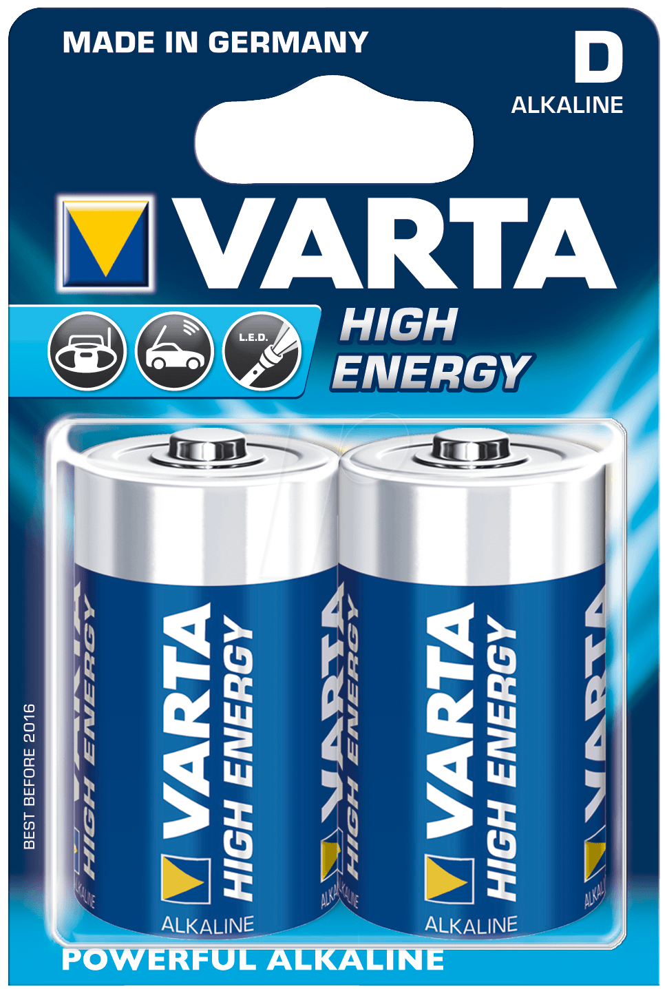 Varta D lr20 penlite alkaline per 2 stuks op kaart