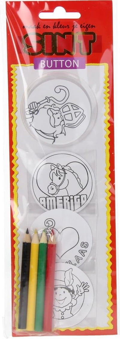 Sinterklaas button maken 6 cm doorsnee inclusief kleurpotloodjes