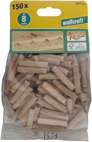 Wolfcraft gegroefde houten deuvels | buche | ø8 x 40mm | 150 stuks - 2907000