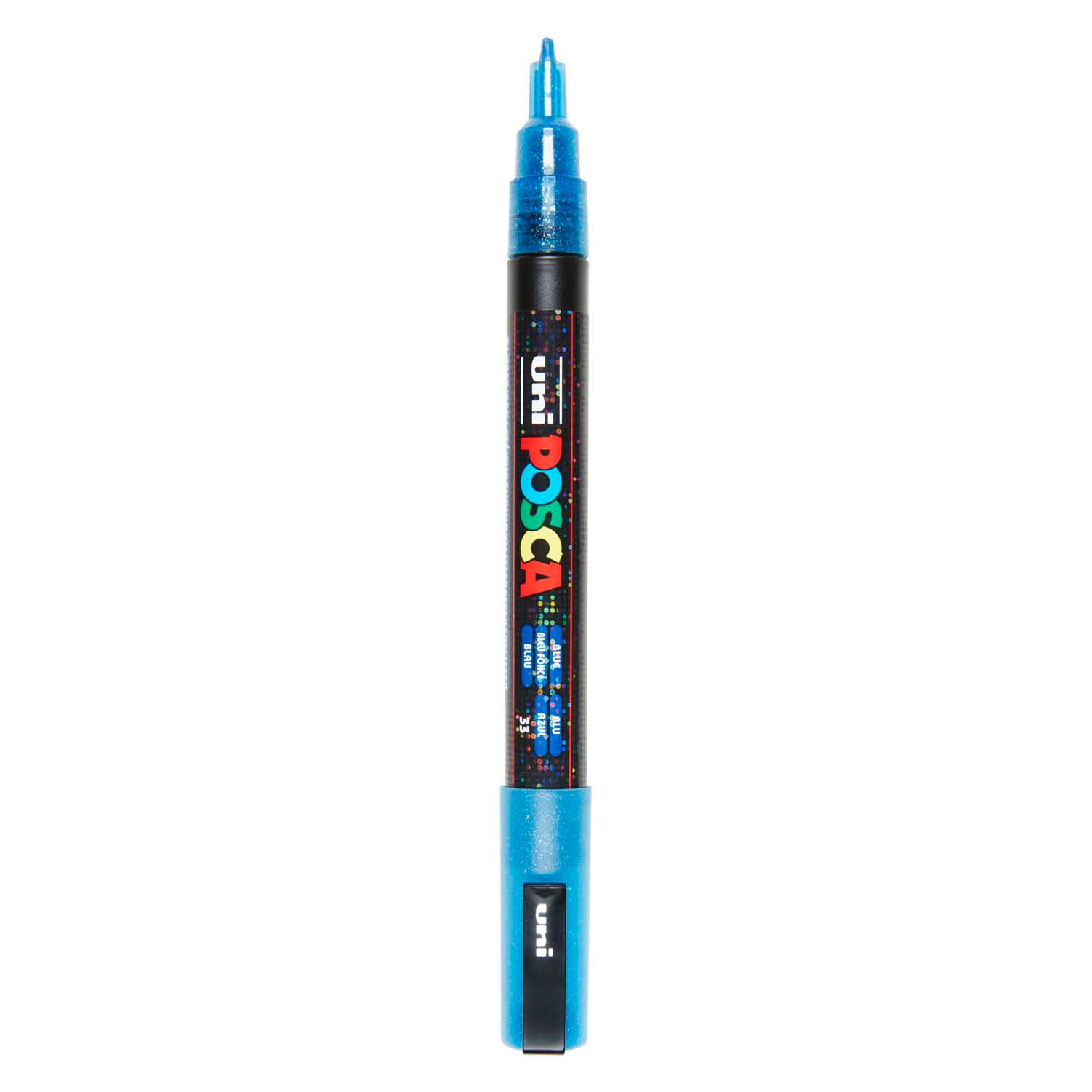 Uni posca pc3m verfmarker glitter donkerblauw - ronde punt tot 1,3 mm