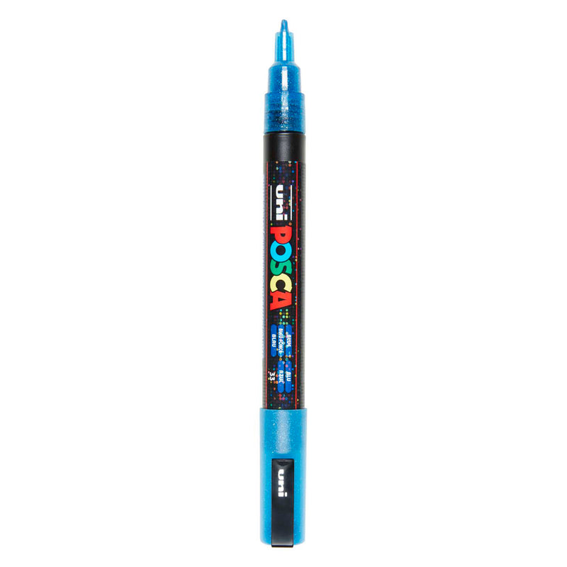 Uni posca pc3m verfmarker glitter donkerblauw - ronde punt tot 1,3 mm
