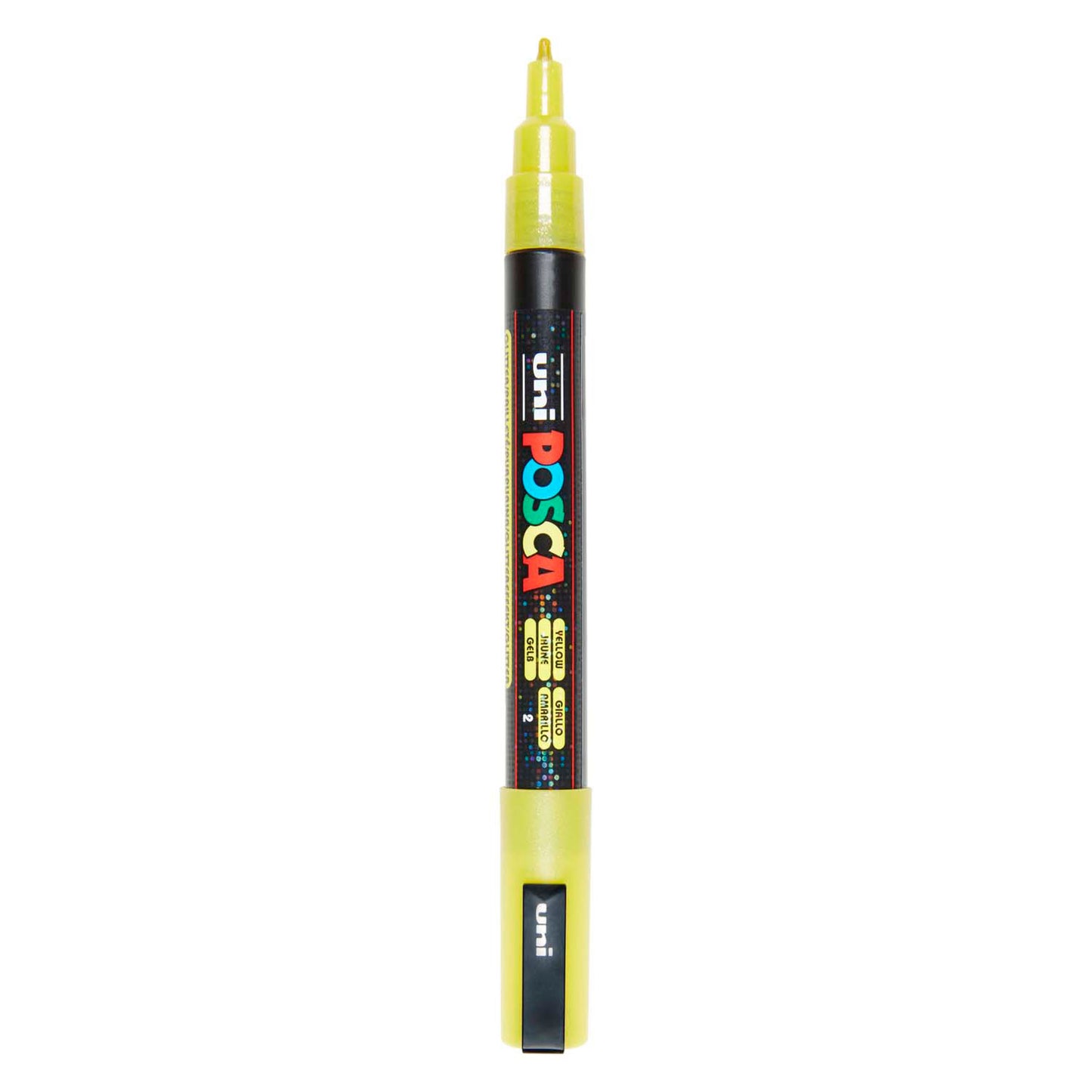 Uni posca pc3m verfmarker glitter geel - ronde punt tot 1,3 mm