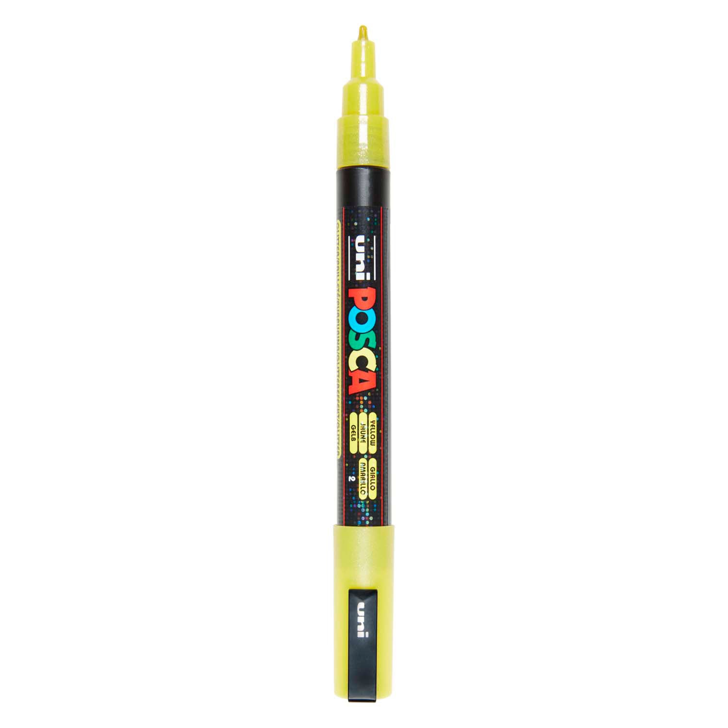 Uni posca pc3m verfmarker glitter geel - ronde punt tot 1,3 mm