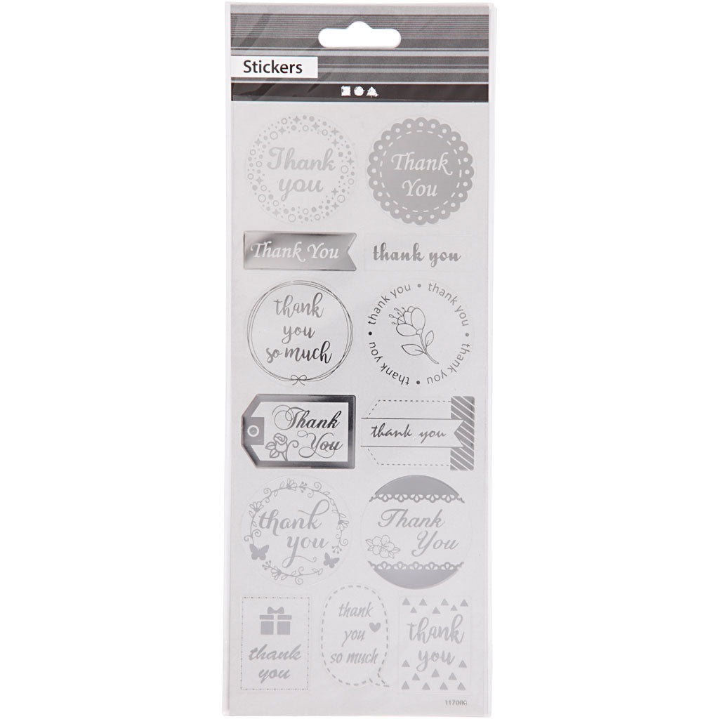 Creativ company stickers zilver thank you, 1 vel