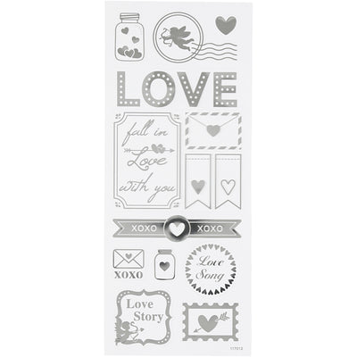 Creativ company stickers, love, vel 10x24 cm, ca. 14 stuk, zilver, 1 vel