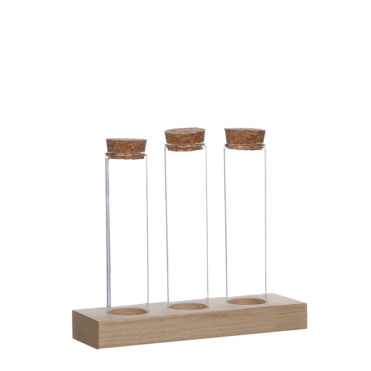 Ideas 4 seasons houten houder met 3 reageerbuizen met kurk stopper ø3x15cm