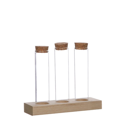 Ideas 4 seasons houten houder met 3 reageerbuizen met kurk stopper ã˜3x15cm