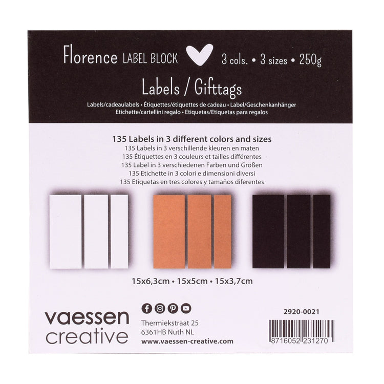 Florence • labelblok 216g wit zwart kraft 135x
