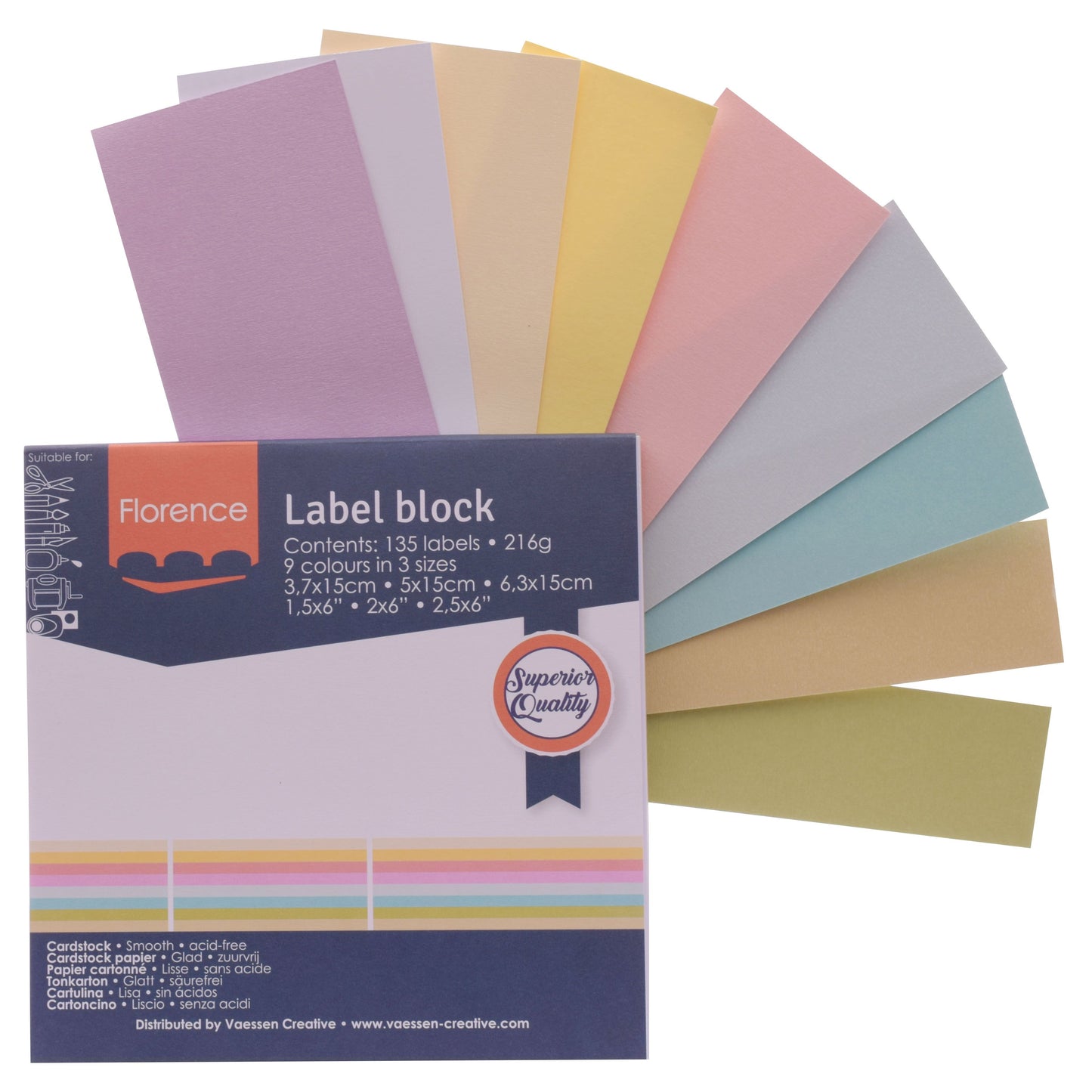 Florence • labelblok 216g pastels 135x